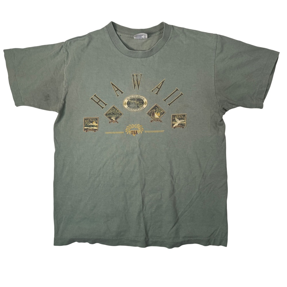 Vintage 90s Hawaii Single Stitch T Shirt Made USA SofTee Green Medium